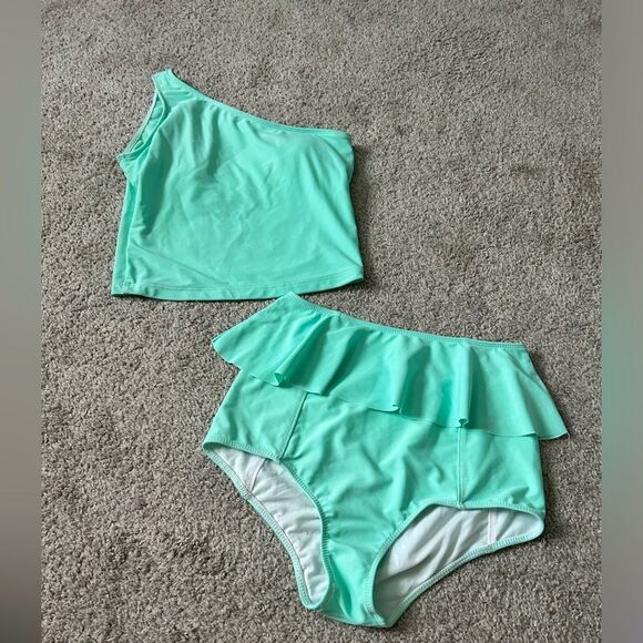 Kortni Jeane bikini solid aqua blue Swim Bottom / top one shoulder size‎ small - Picture 1 of 10
